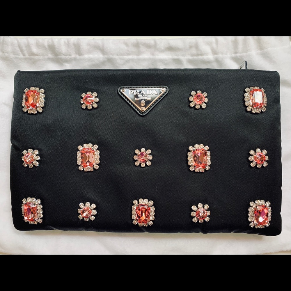 Prada Bejewelled Nylon Clutch Bag. NWT